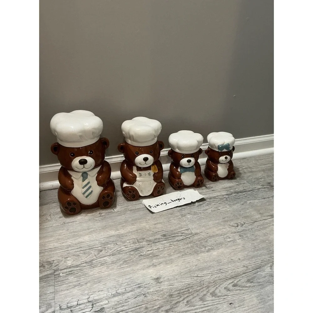 Vintage Ceramic Teddy Bear Family Complete Set Cookie Jar Hand Painted